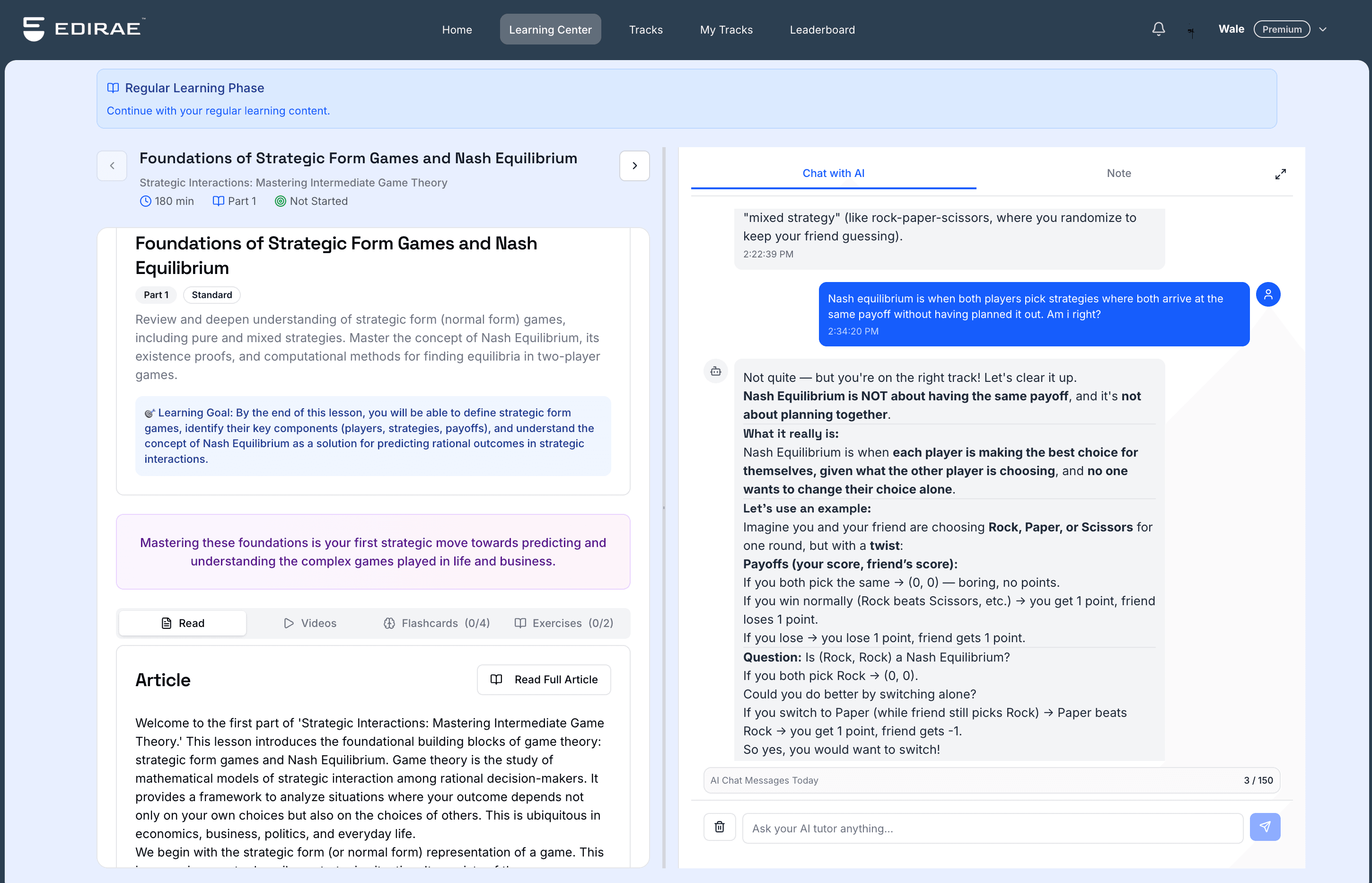 Edirae Learning Platform Interface - AI-powered personalized learning tracks with interactive practice and progress tracking